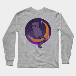 Halloween Cat Sitting on the Moon Long Sleeve T-Shirt